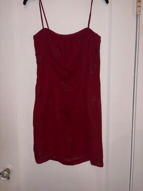 Red mini spaghetti strap dress